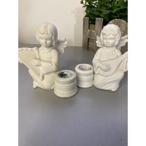 Vintage Ceramic Angel Candlestick Holders Set of 2 Musical Angels Made in Taiwan